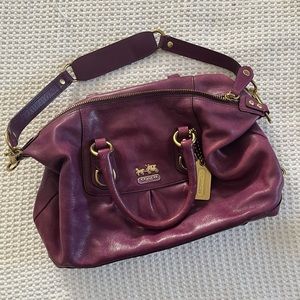 coach madison burgundy / plum satchel with detachable strap
